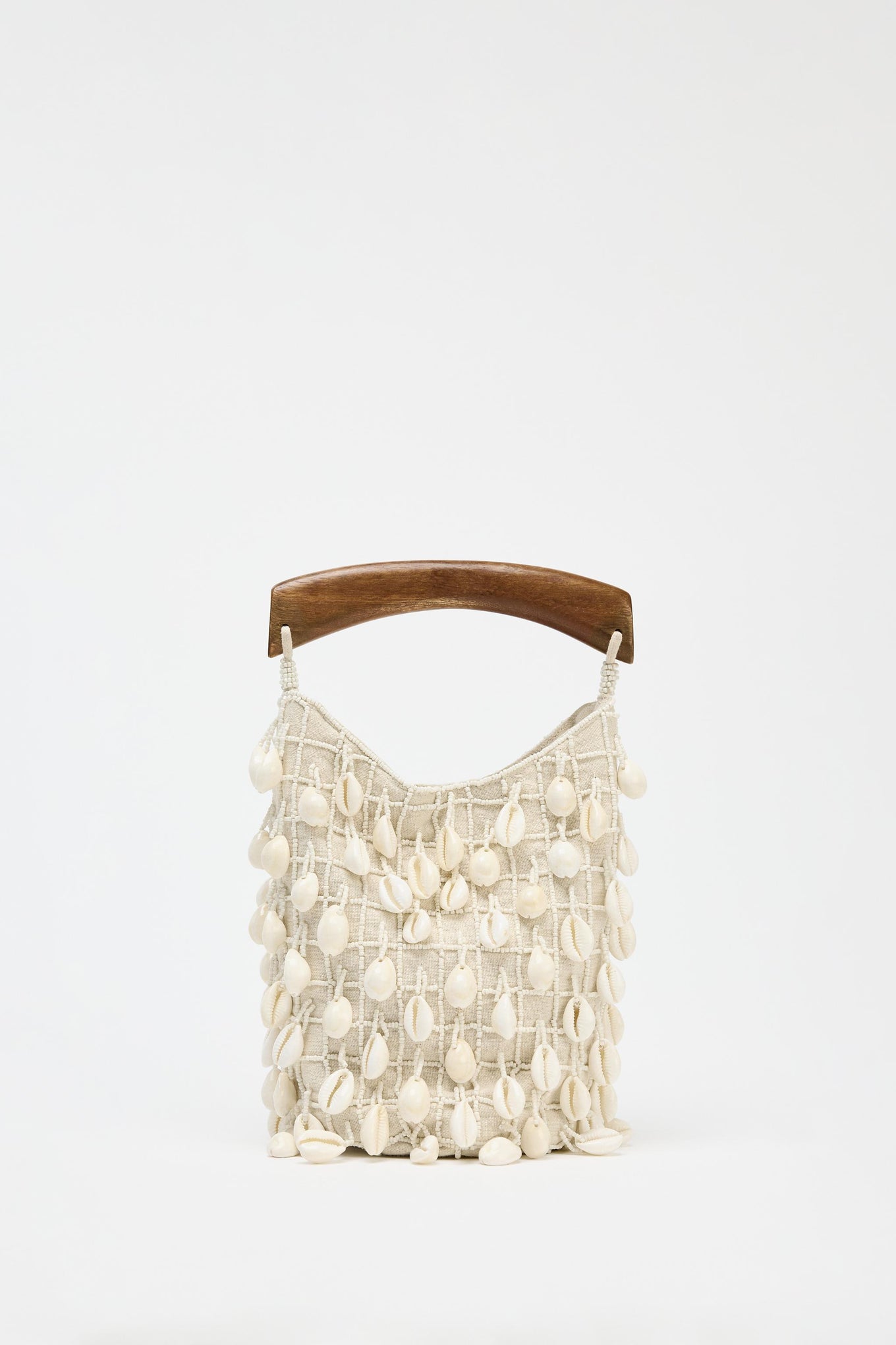 BEADED FABRIC BUCKET BAG
