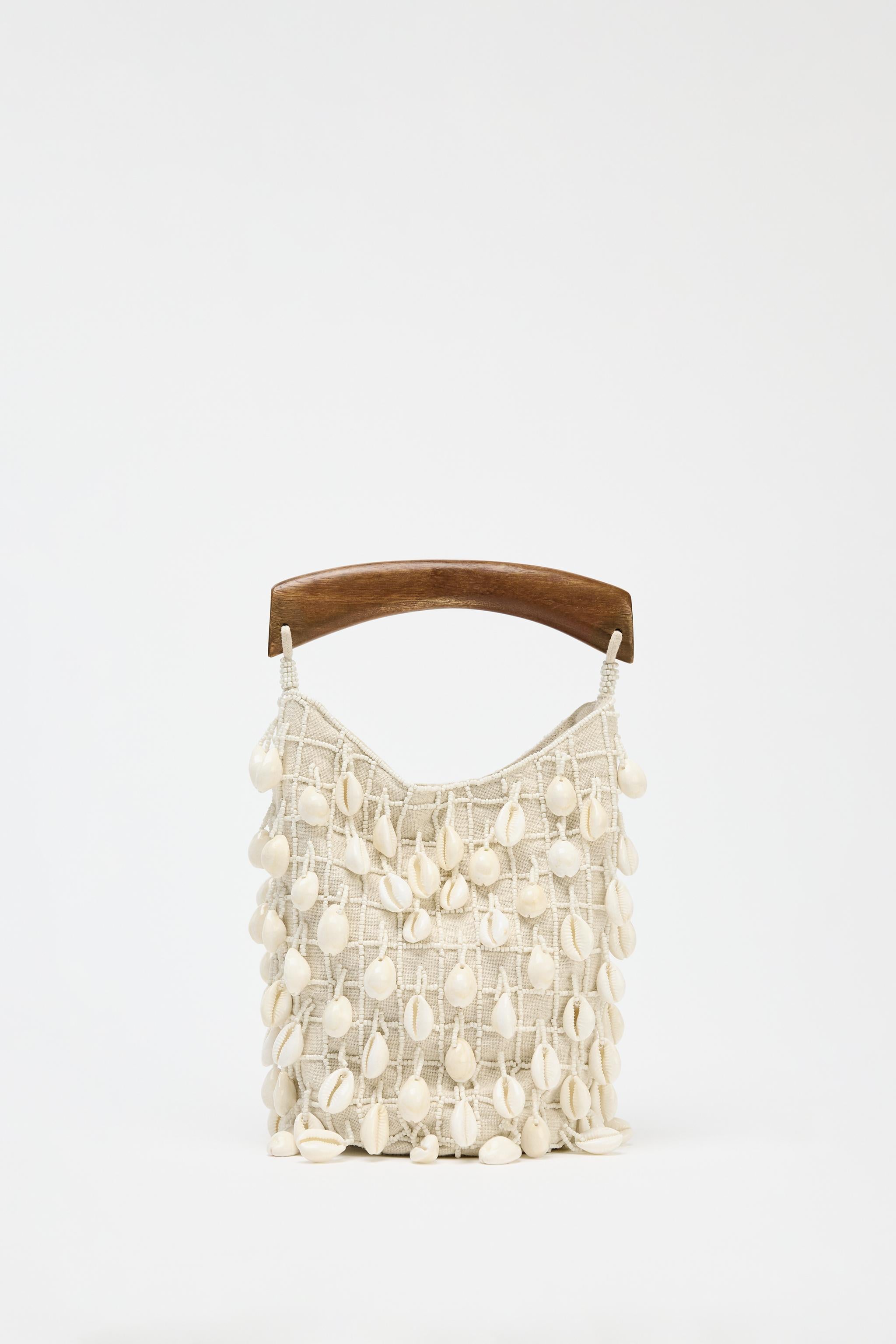 BEADED FABRIC BUCKET BAG