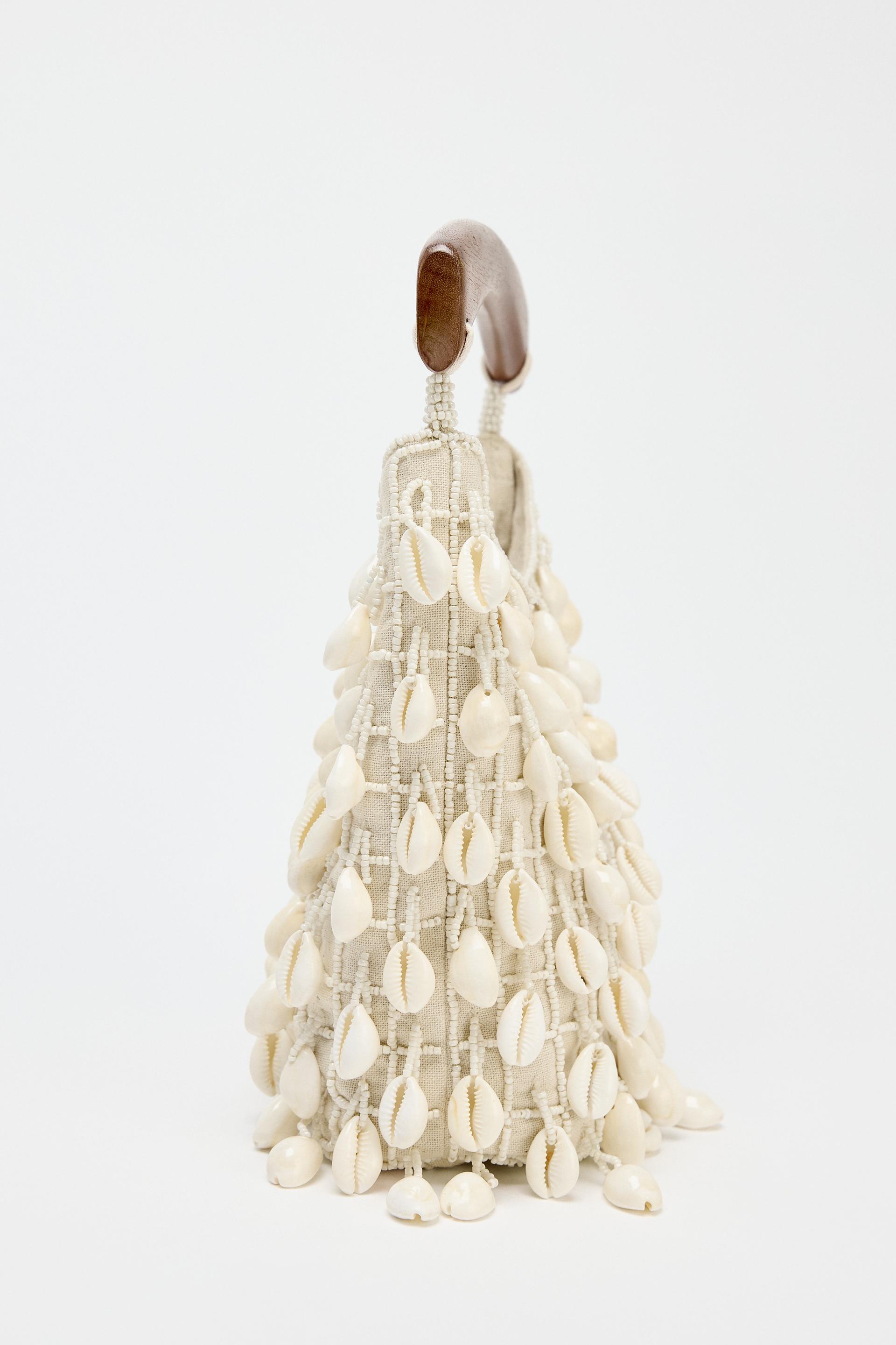 BEADED FABRIC BUCKET BAG
