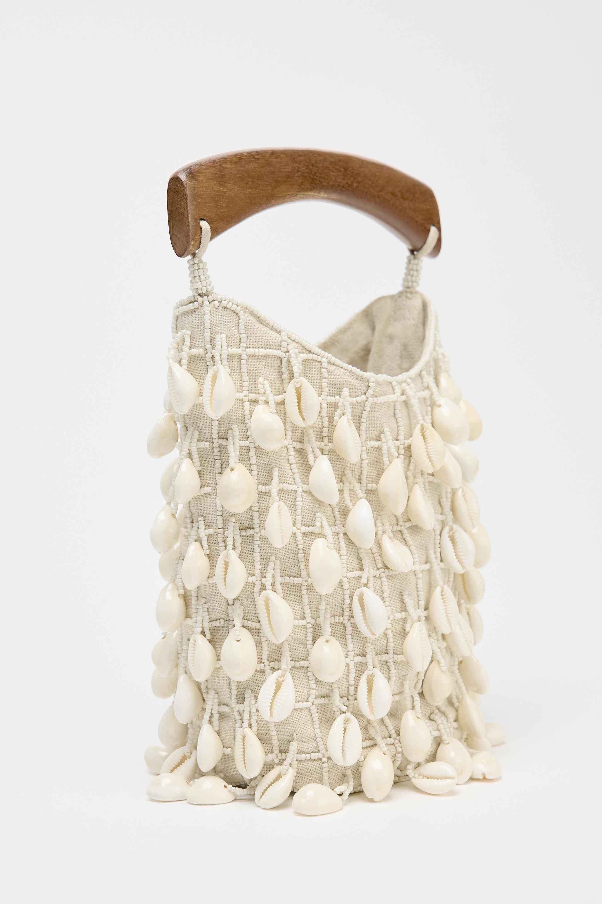 BEADED FABRIC BUCKET BAG
