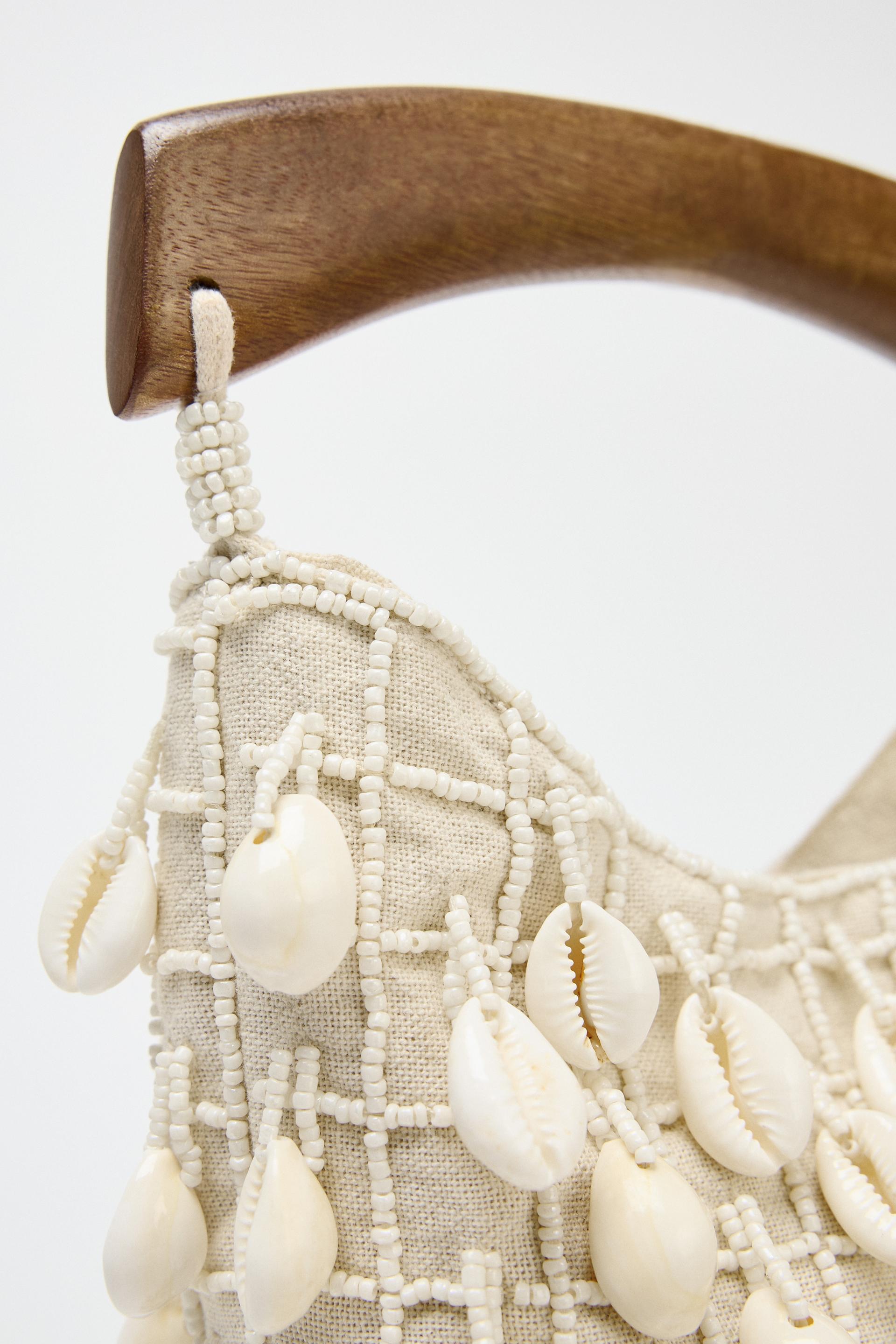 BEADED FABRIC BUCKET BAG